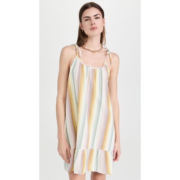 Madewell Lightestspun Tie-Strap Ruffle-Hem Cover-Up Dress in Rainbow Stripe - Picture 1 of 9